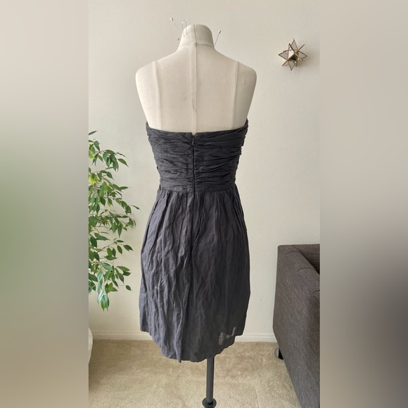 J.Crew Charcoal Grey Crinkled Metallic Strapless cotton Taryn Dress Size 8 - Picture 4 of 11
